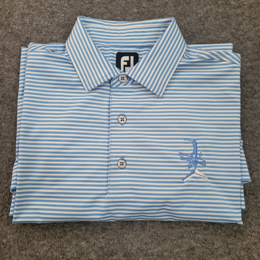FootJoy Polo Golf Shirt Mens Size L Blue White Golf Striped Embroidered Logo